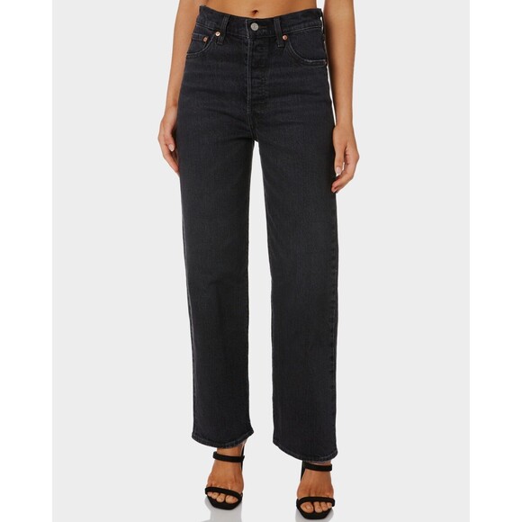 Levis Premium Womens Denim Jeans 29 Ribcage Straight Ankle Black High Rise New